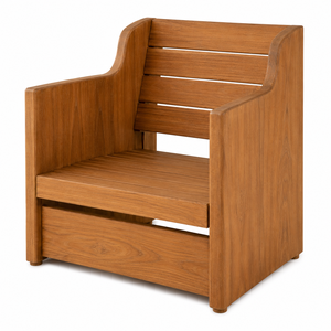 Chaise de jardin scolaire contemporaine en teck massif moderne avec cadre enveloppant, dossier à lattes larges, écologique, durable et confortable - Product Image 3