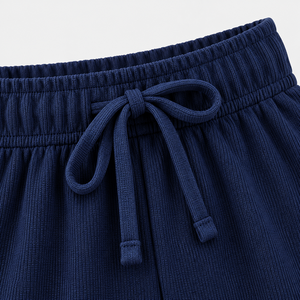 Women's Navy Ribbed <b>Lounge</b> <b>Set</b> Long Sleeve Crew Neck Top Wide Leg Drawstring Pants Casual <b>Two</b> <b>Piece</b> Outfit Wholesale OEM Apparel - Product Image 5