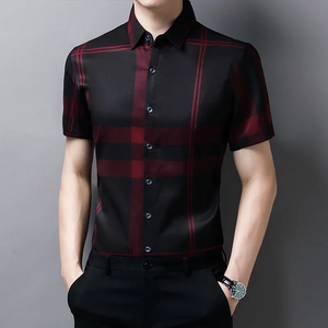 Camisa de manga corta informal de negocios para hombre, camisa a cuadros para hombre - Product Image 1