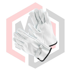 Gants de sécurité pour conducteur en cuir grainé de vachette avec sangle, résistants aux déchirures, respirants, anti-coupure et antidérapants, sans silicone, blanc et noir - Product Image 4