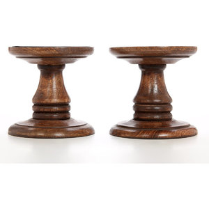 Soportes de pedestal de granja rústica de madera maciza de 5 pulgadas de alto, portavelas de Pilar rectangular, centro de mesa, estilo Hosley, marrón - Product Image 2