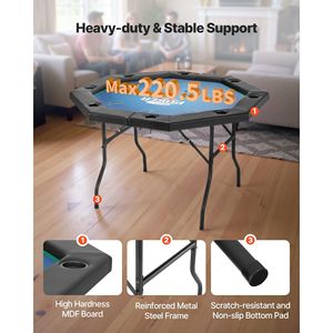 Table de poker pliable pour 8 joueurs, 48 pouces, octogonale, portable, pour jeux de loisirs, casino, avec rails rembourrés et porte-gobelets - Product Image 6