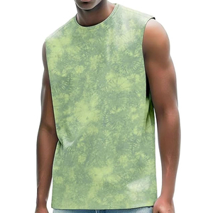 Camiseta sin mangas con cuello redondo y estampado Tie Dye verde para hombre, ropa deportiva informal de punto transpirable - Product Image 4