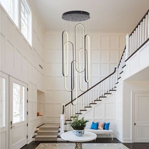 Lampadario Moderno a LED ad Anello, 3 Colori Dimmerabili, Nero, Contemporaneo, 157 Pollici di Altezza, Lampada a Sospensione per Soffitti Alti - Product Image 1