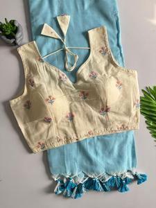 Embroidered <b>Silk</b> Saree Blouse for Women Ethnic <b>Vest</b> Crop <b>Top</b> Digital Printing Regular Fit Party Wear India Pakistan - Product Image 1