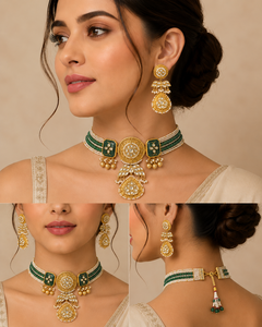 TISHYA DIAMOND - Juego de Collar Étnico de Aleación de Cobre Chapado en Oro con Piedras de Ónix y Borla para Mujer, Joyería de Boda - Product Image 1