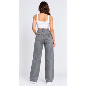 Jeans de Mujer de Cintura Alta con Corte Bootcut y Lazos Centrales para Cinturón, Color Gris Ceniza - Venta al por Mayor - Product Image 3