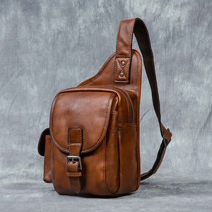 Bolso de Pecho y Hombro de Cuero Genuino Vintage para Hombre, Impermeable, con Cierre, Duradero, de Gran Capacidad, para Uso Diario, Negocios y Actividades al Aire Libre - Product Image 6