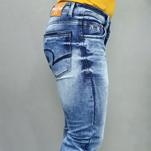 Jeans en denim bleu extensible taille mi-haute pour hommes Gex en gros - Product Image 3