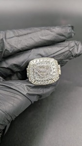925 <b>Silver</b> Moissanite Cluster Statement Diamond <b>Ring</b> <b>for</b> <b>Men</b> Iced Out Hip Hop Luxury White Gold Finish Round Cut Diamond <b>Ring</b> - Product Image 3