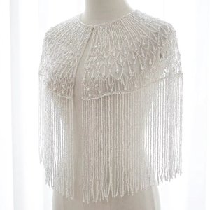 Vintage Woven Pearl Beaded Eco-Friendly Capelet Elegant Fringe <b>Shawl</b> Handcrafted Off-Shoulder Floral Great Gatsby Blouse <b>Wedding</b> - Product Image 1