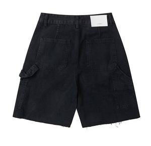 Shorts de Mezclilla Cargo Negros para Hombre, Cintura Alta, Estilo Utilitario, para Verano, 100% Algodón, Lavado Oscuro, Corte Relajado - Product Image 6