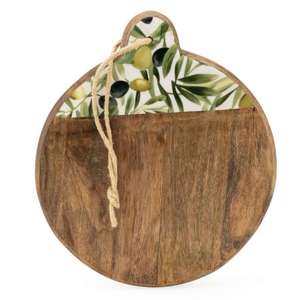 Tabla de Cortar Rectangular de Madera de Acacia y Esmalte con Patrón de Rama de Olivo, Cuerda para Colgar, Sostenible, Ecológica y Ligera - Product Image 1