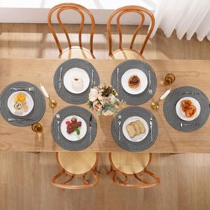 Set di 6 tovagliette rotonde in cotone intrecciato da 15 pollici, lavabili, nere e grigie, per feste e vacanze - Product Image 1