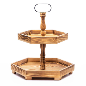 Vintage Restaurant Party 2 Tier Acacia Wooden Cake Serving Tray Stand Gold Handle Dessert Display Platter For Wedding Parties - Product Image 5