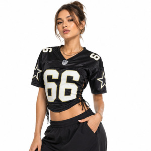 Camiseta Deportiva Corta de Fútbol con Cordones Laterales Estilo Y2K, Malla Negra, Estampado de Número Universitario, Personalizable con Logotipo, Informal, Vintage, para Mujer, Verano - Product Image 1