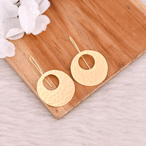 Hammered Design Drop Earrings Jewelry Wholesaler Gorgeous <b>Yellow</b> Gold Plated Brass Fashion Women's Earrings Jewelry Supplier - Product Image 3