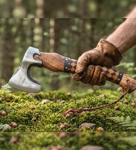 A&M ENTERPRISES Handmade <b>Viking</b> Bearded <b>Axe</b> with Polished Steel Head Wooden Handle and Woven Leather Grip Norse Style <b>Axes</b> - Product Image 6