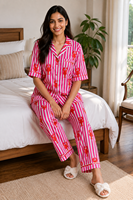 Ensemble de pyjama rose floral 100 % coton pour femme avec sac de rangement assorti – Vente en gros |   Doux, respirant, léger, luxueux, décontracté