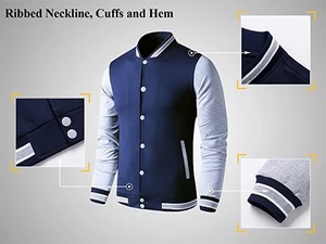 Custom Navy Blue Heather Grey Fleece Varsity <b>Jacket</b> Men Letterman Baseball <b>Jacket</b> OEM ODM Manufacturer - Product Image 2