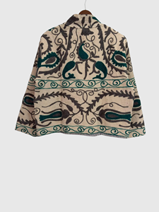 Blouson en coton tissé pour femme, brodé à la main, col mandarin floral, manches longues, grande taille, vêtement d'automne - Product Image 2