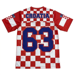 Camiseta de Fútbol de Croacia para Hombre, Roja y Blanca a Cuadros, Cuello en V, Manga Corta, Malla Transpirable, 100% Poliéster, Impresión por Transferencia de Calor - Product Image 4