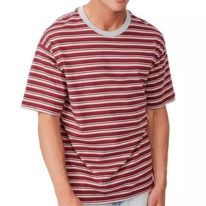 T-shirt unisexe en coton uni à rayures, coupe classique, manches courtes, col rond, séchage rapide, multicolore, personnalisable avec logo imprimé sur le devant – Meilleure vente - Product Image 5