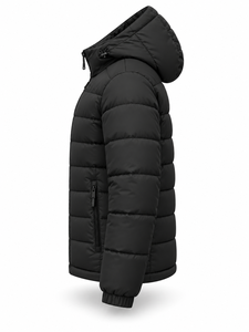 <b>Men's</b> Black Hooded Puffer <b>Jacket</b> Winter Waterproof Quick Dry Windproof <b>Smart</b> Casual Zipper Polyester Wadding Regular Length - Product Image 3