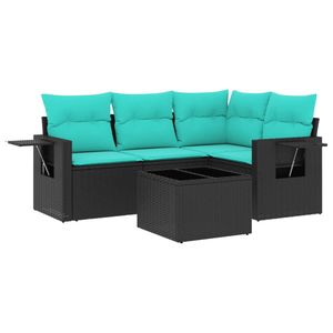 Ensemble de canapés de jardin en polyrotin noir 5 pièces avec coussins - Product Image 2
