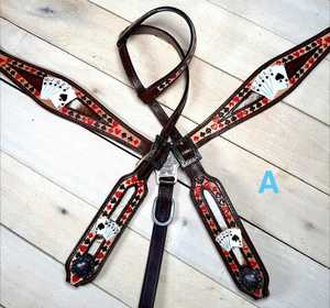 Ensemble de têtière et de collier de poitrine d'équitation en cuir véritable de haute qualité, style occidental, avec décorations florales et incrustations de poils, pour l'équitation allemande - Product Image 4
