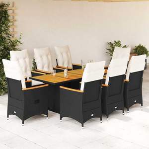 Ensemble de salle à manger de jardin en rotin blanc crème et noir, 6 places, résistant aux intempéries, mobilier d'extérieur au design contemporain, plateau en teck - Product Image 1