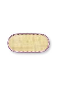 Oval Metal <b>Serving</b> Plate With Floral Pattern Color Enamel Bohemian Design <b>Gold</b> Trim - Product Image 1