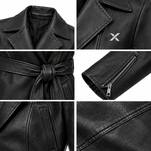 Abrigo Largo de Cuero Genuino para Mujer |   Gris Negro Marrón |   Fabricante OEM ODM |   Diseño de Alta Calidad - Product Image 4