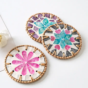 Vente flash - Sets de table élégants en rotin écologiques faits à la main, logo personnalisé et sous-verres décoratifs multicolores - Product Image 3
