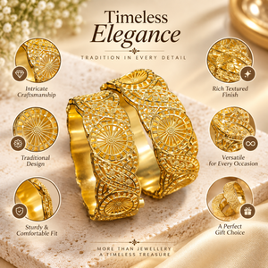 ชุดกำไลข้อมือแบบดั้งเดิมสำหรับผู้หญิง ชุบทอง 24K ทองแดงสลักลาย งานแต่งงาน เครื่องประดับอินเดีย กำไลดีไซน์เนอร์ ของขวัญ - Product Image 5