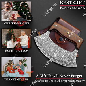 Ensemble de planches à découper et couteaux Ulu style Alaskan en acier Damas et bois, vente en gros, MOQ 2 pièces, personnalisable, OEM/OBM, haute qualité - Product Image 3