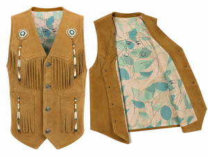 Gilet en daim pour homme, style western cowboy, tendance actuelle, avec franges et détails perlés |   Fabricant OEM personnalisé - Product Image 2