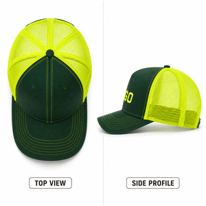 Green And Neon Yellow Mesh Trucker <b>Hat</b> With Contrast Stitching Adjustable Fit 6-Panel Design Casual <b>Cap</b> For Adults - Product Image 4