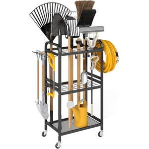 Étagère de rangement pour outils de jardin en métal robuste à double niveau, style industriel, pour garage, type autoportant - Product Image 3