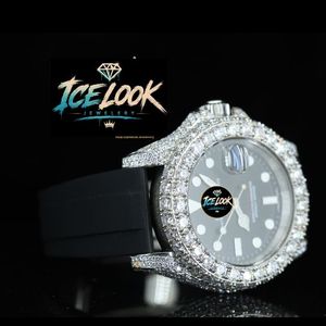 นาฬิกาข้อมือแฟชั่นหรูหรา Ice Look Luminous ดีไซน์กลไก ประดับเพชรโมอิสซาไนต์ หน้าปัดทรงกลม สายสแตนเลสสตีลขนาด 20 มม. สำหรับผู้ชาย - Product Image 4
