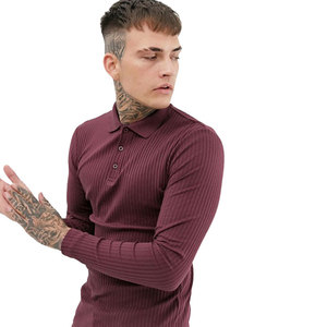 เสื้อโปโลแขนยาวผู้ชาย สีแดงเลือดหมู ผ้าถัก สีพื้น สไตล์ลำลอง ทรงปกติ - Product Image 2