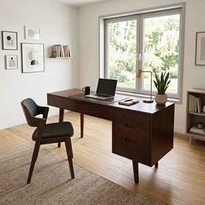 Bureau de direction autoportant en chêne moderne de luxe avec 2 tiroirs et armoire de rangement, mobilier de bureau durable, garantie 3 ans - Product Image 1