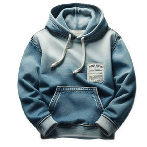 เสื้อฮู้ดแขนยาวผ้าเดนิมสำหรับผู้ชาย, เสื้อแจ็คเก็ตมีฮู้ดผ้ายีนส์ฟอกสีย้อมสีล้วนสำหรับฤดูหนาว - Product Image 3