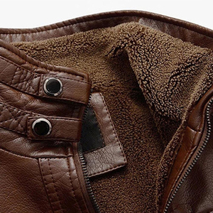 Brown Eco-Friendly Men's Genuine <b>Leather</b> Bomber <b>Jacket</b> Regular Sleeve Stand Collar Zipper Closure Polyester Fiber Lining <b>Winter</b> - Product Image 5