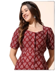 Main bloc imprimé femmes robe mi-longue manches 3/4 bohème décontracté à la main Design Floral indien coton tissu décontracté Floral - Product Image 1