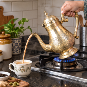 Cafetière arabe vintage en laiton artisanal, théière en métal gravée style moyen-oriental, fournisseur d'articles de cuisine pour la maison - Product Image 2