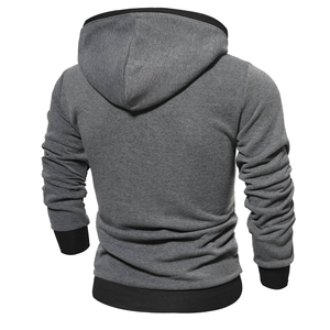 Men's Hooded <b>Sweatshirt</b> Gray Solid Color Knitted Slim Fit Casual Autumn Wear with Pocket and <b>Black</b> Trim - Product Image 2