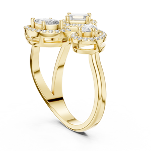 FANCY FLORAL LAB-GROWN MIX CUT DIAMOND <b>RING</b> SET 18KT YELLOW GOLD <b>RHODIUM</b> PLATED CERTIFIED for ENGAGEMENT PARTY WEDDING EVERYDAY - Product Image 3