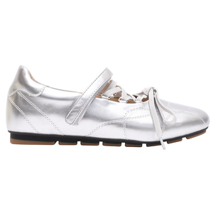 Chaussures plates décontractées Ann'S pour femmes en cuir velours argenté, style ballerines Mary Jane à lacets et bout rond - Product Image 2