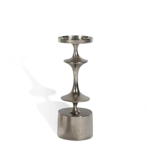 Luxury Nickel-Finish Sculptural <b>Candlesticks</b> Minimalist Tiered Metal Pedestal for Mantel & Dining Table Wholesale Candle Stand - Product Image 1
